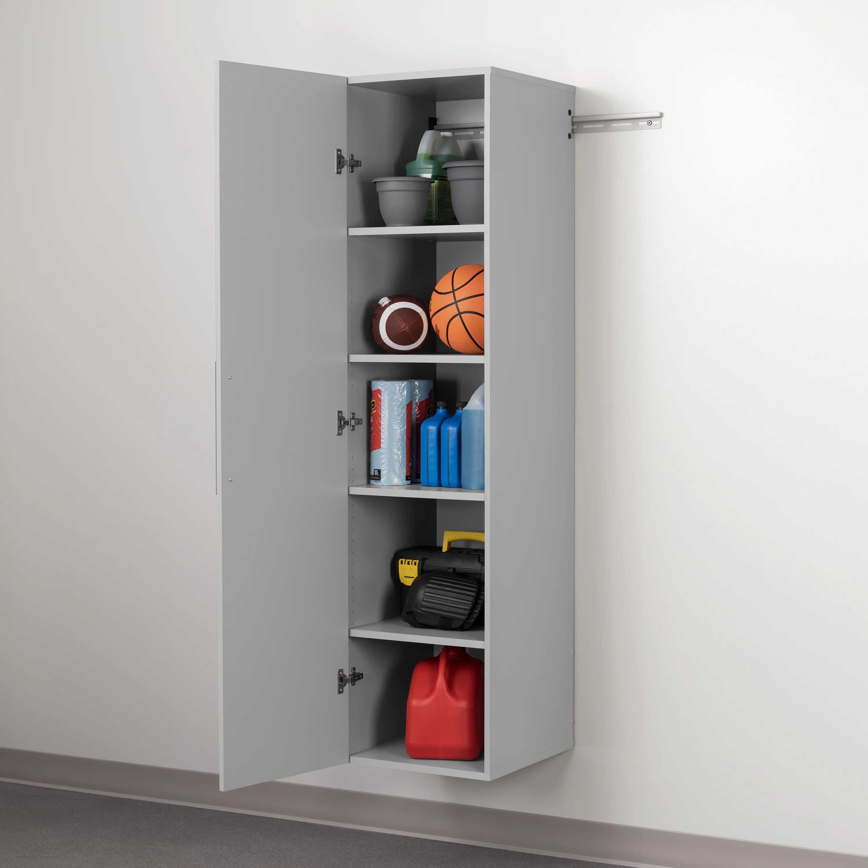 Prepac HangUps Narrow Wall Mounted Garage Storage Cabinet, 18" W x 72" H x 20" D, Light Gray