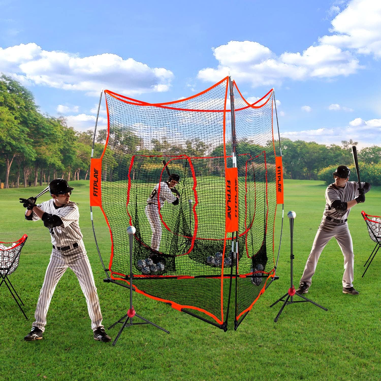 3 in 1 Baseball Softball Practice Net FITPLAY Triple Baseball Training Net 3 Way 7' x 7' Baseball Net for Hitting and Pitching, Batting and Catching, Baseball Backstop Softball Practice Nets