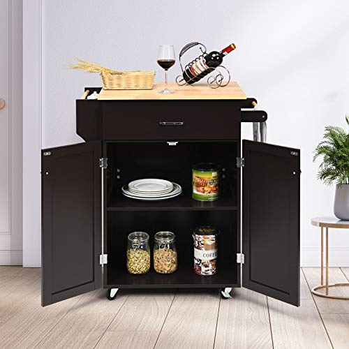IFANNY Kitchen Island, Small Rolling Cart with Drawers, 2 Door Cabinet, Spice Rack & Towel Handle, Kitchen Carts on Wheels with Storage, Modern Island Table for Kitchen, Dining Room, Restaurant