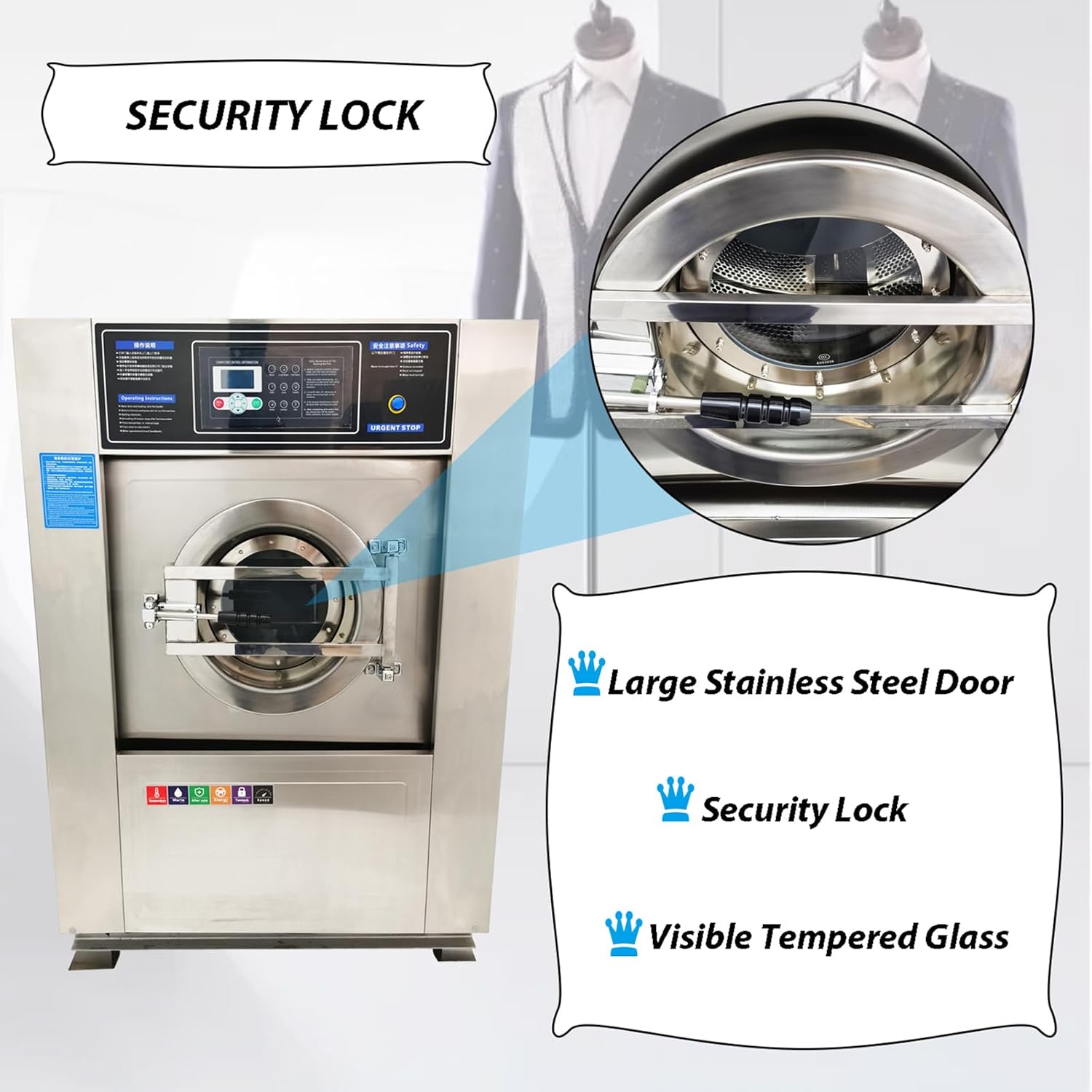 Automatic Washing Spinning Drying Combo Machine All-in-one Laundry Washer Dryer Extractor Machine WASH+SPIN+DRY 44LBS Capacity Washer Extractor Dehydrator 2.2KW 220V 3PH 60HZ