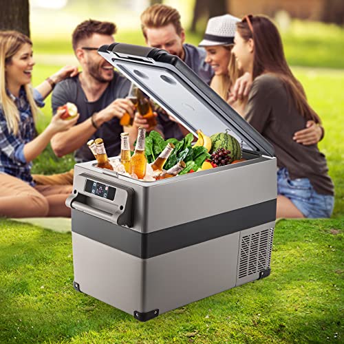 VEVOR 12 Volt Refrigerator, Dual Zone Car Fridge Freezer w/App Control & Wheels 12/24V DC & 110-240V AC Electric Compressor Cooler for Truck Vehicle RV Boat Outdoor & Home Use, -4℉-68℉ Black