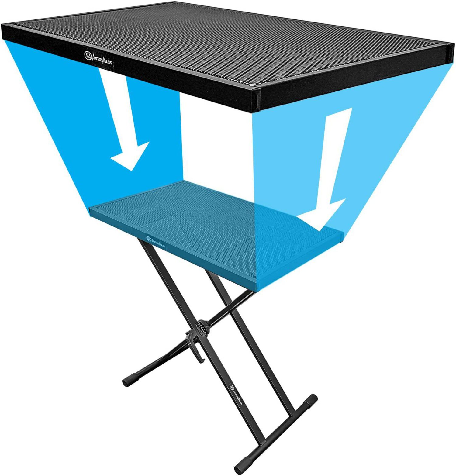 AxcessAbles MTS-01 Portable DJ Table Stand with Double-X Braced Keyboard Stand, Media Table Tray and Carry Bag