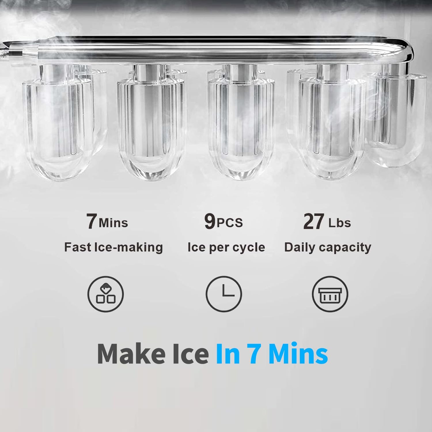 Water Cooler Dispenser with Ice Maker - Top Loading Water Dispenser 3 or 5 Gallon - 3 Temperature Setting - 27 lbs in 24 hrs - 9 Ice Cubes Per 5-7 Mins - Child Safety Lock Black