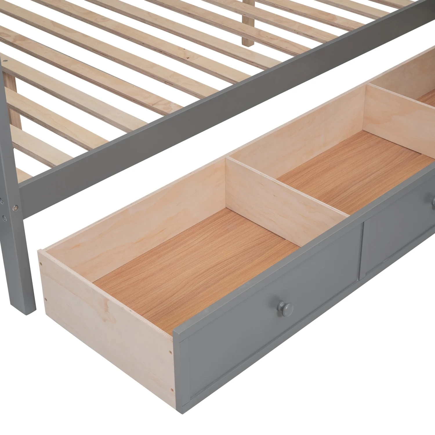 Churanty Twin-Twin Over Full L-Shaped Bunk Bed with Wardrobe Space,Solid Wood Staircase Bunk Bed with Portable Desk,Gray