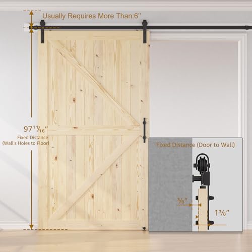 SMARTSTANDARD 36in x 84in Sliding Barn Door with 6.6ft Barn Door Hardware Kit Included, Unfinished Solid Spruce Wood Door, Assembly Required, DIY, Stainable, Natural