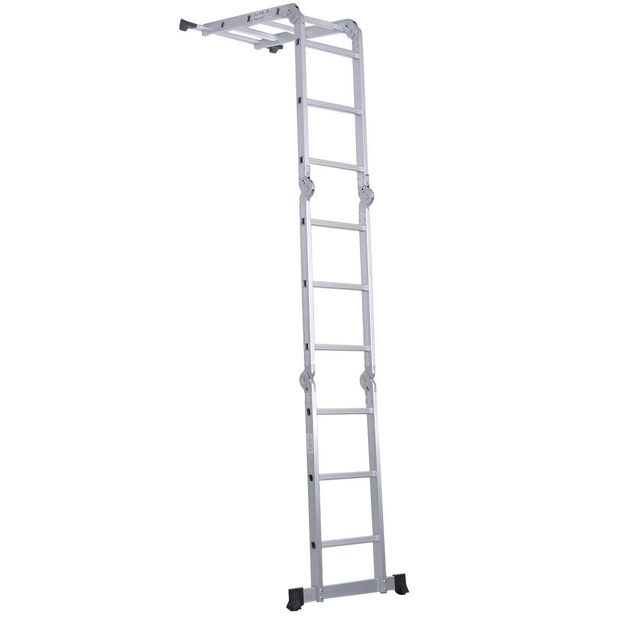Gymax 12.5ft Multi Purpose Folding EN131 Aluminum Scaffold Ladder Step