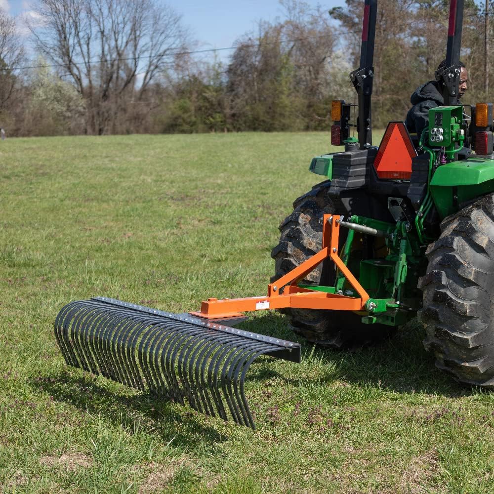 Titan Attachments 4 FT Landscape Rake for Compact Tractors, Tow-Behind Garden to
