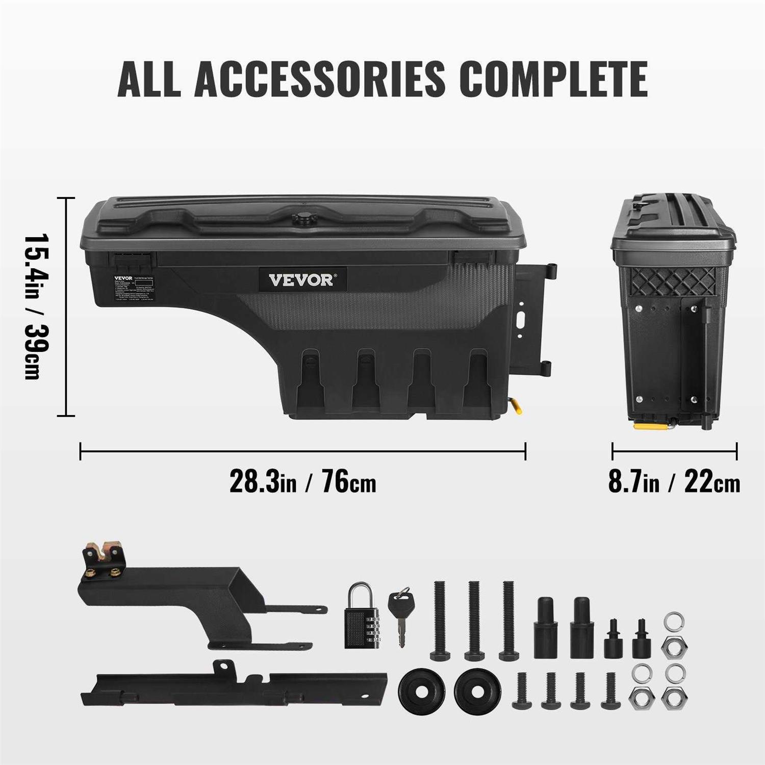 VEVOR Truck Bed Storage Box, Lockable Swing Case with Password Padlock, 6.6 Gal/25 L ABS Wheel Well Tool Box, Waterproof and Du - Shop Hardware Tools Online Store