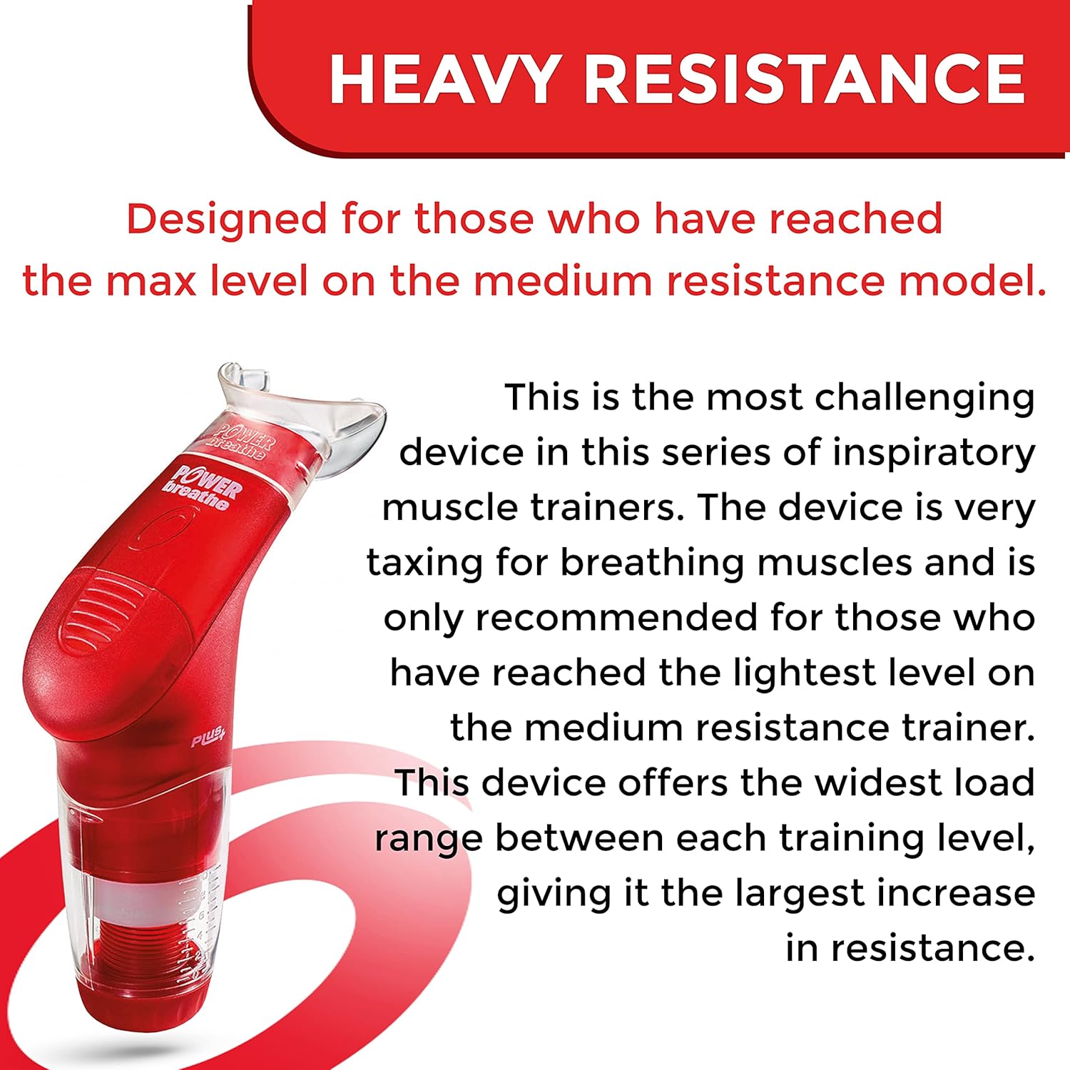 POWERBREATHE - Breathing Exercise Device, Breathing Trainer and Therapy Tool to Strengthen Breathing Muscles and Help Lung Capacity, Handheld Inspiratory Muscle Trainer &ndash; Red, Heavy Resistance