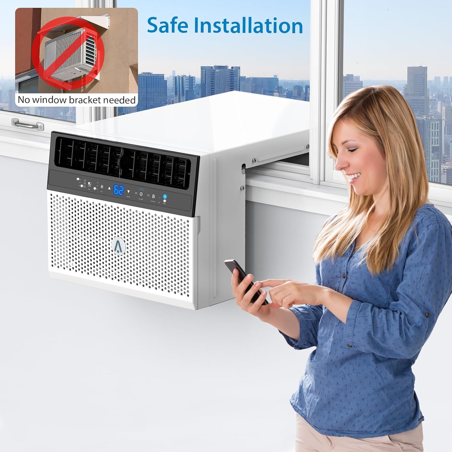 6000 BTU Window Air Conditioner U-Shaped, Window ac Air Units U Shaped Cools Up to 250 sq. ft., Open Window Flexibility, 6 Modes, Sleep Mode, Ultra Quiet, Energy Efficient, Window AC for Home