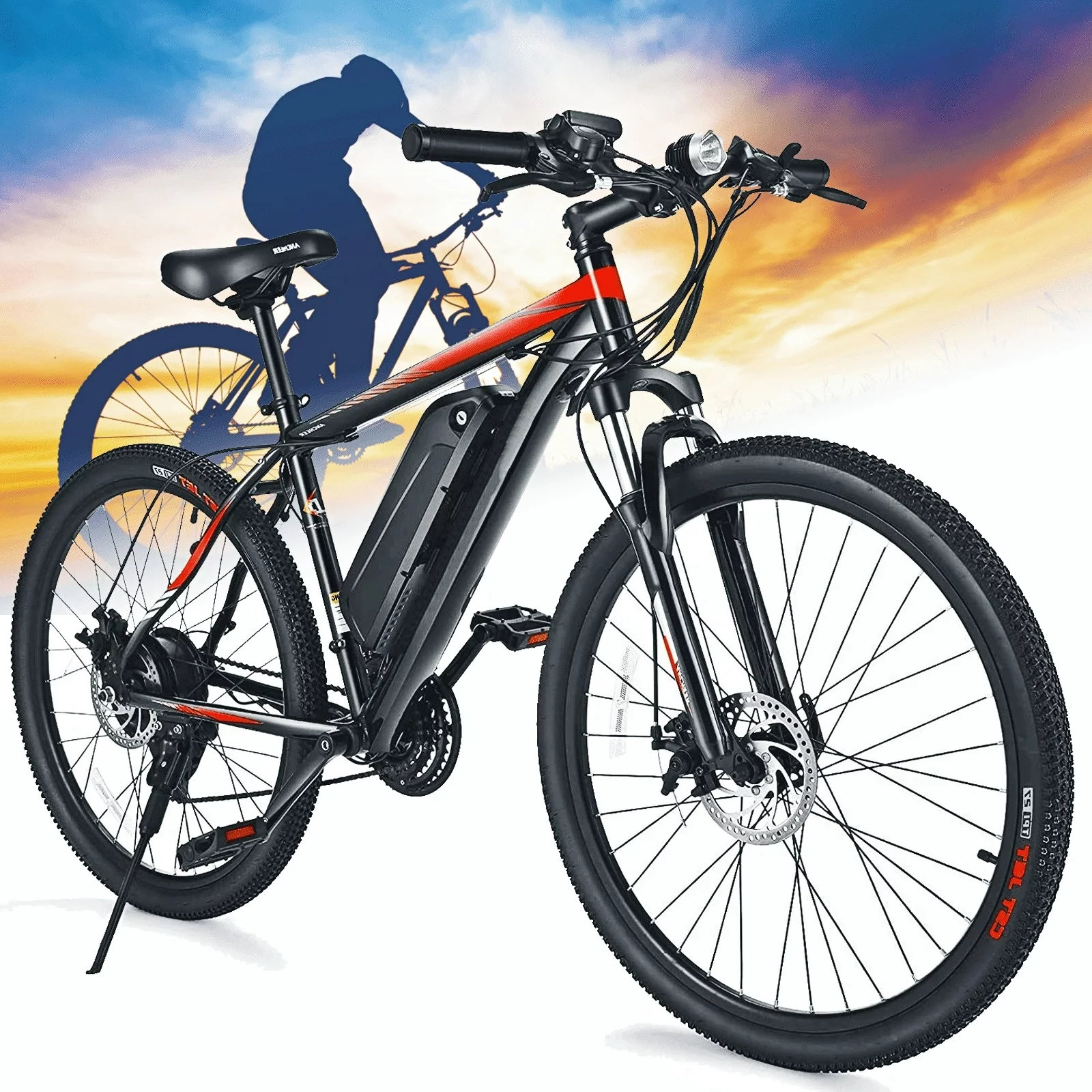 Generic 26 In. 350W Electric Mountain Bike Adult Bicycle, Shimano 21 Speed Commuter Ebike with Removable 10.4Ah Lithium-Ion Battery, 20MPH, Dual Disc Brakes, Red - Curated Treasures Market