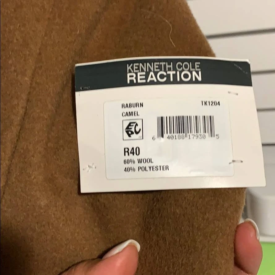 Kenneth Cole Reaction Raburn Wool-Blend Over Coat Slim-Fit 40r Camel