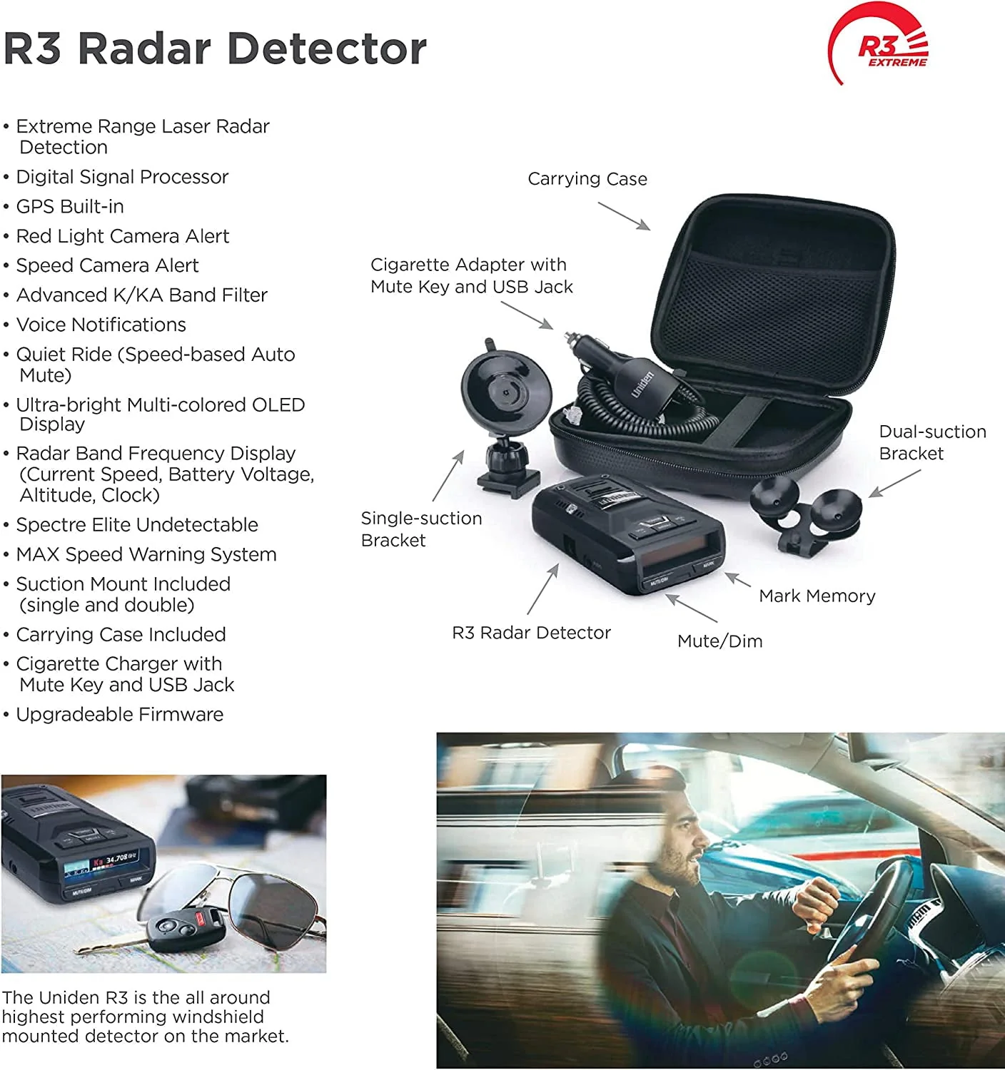 Restored Uniden R3DSP Extremely Long-range Radar Detector/Laser Detector With GPS [Refurbished]