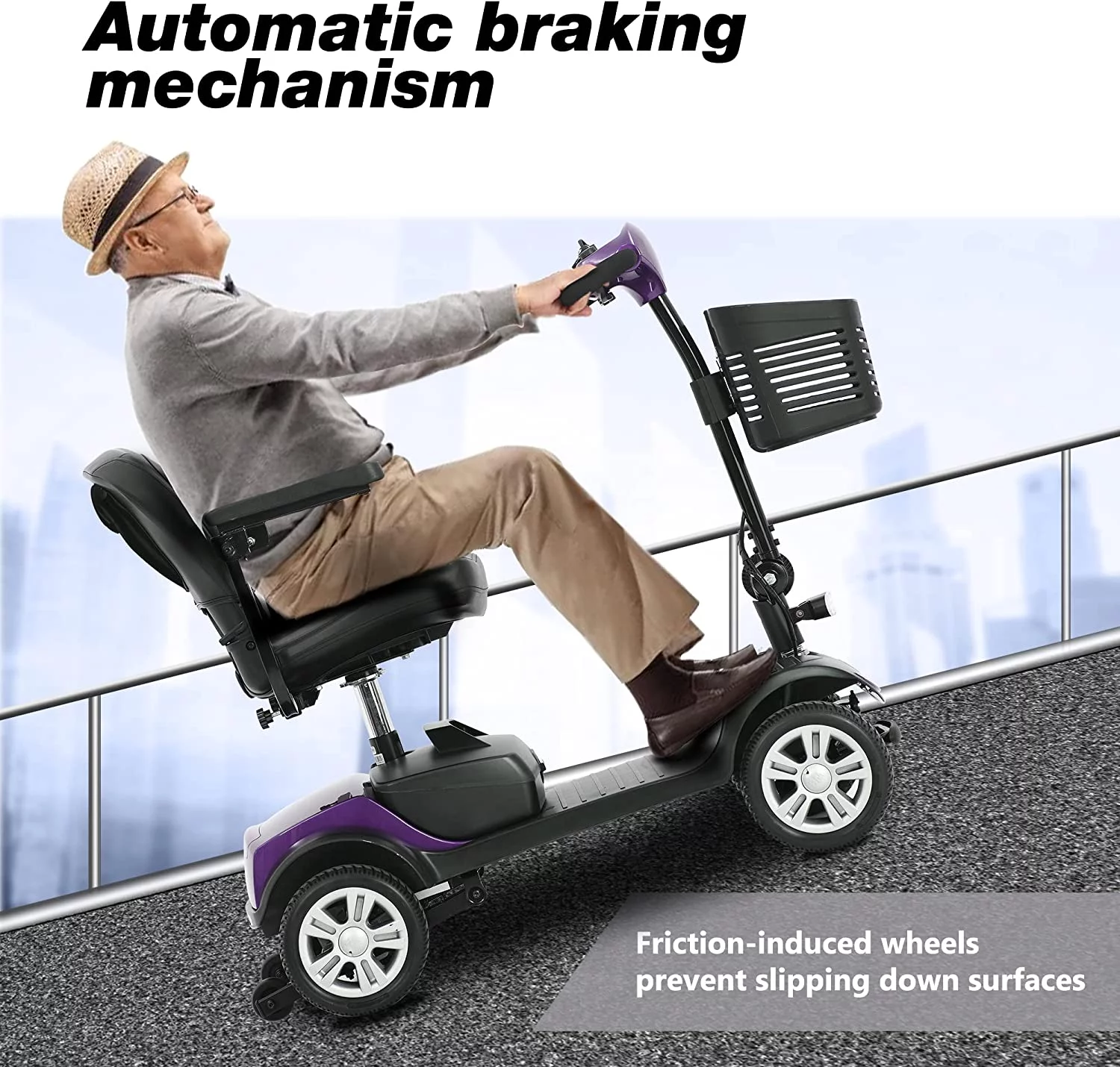 Metro Mobility Elderly Scooter Folding Scooter 4 Wheel Scooter Purple.