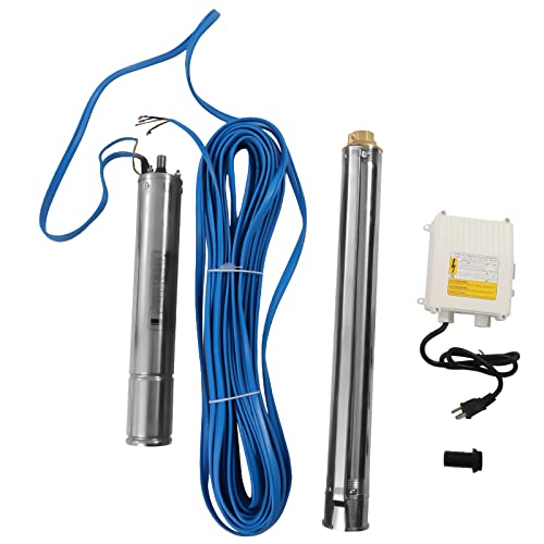 Deep Well Submersible Pump, 0.75HP 110V/60Hz, 16GPM 295 ft Head, with 66ft Cable & External Control Box, 3 in Stainless Steel Water Pumps for Industrial, Irrigation, Home Use