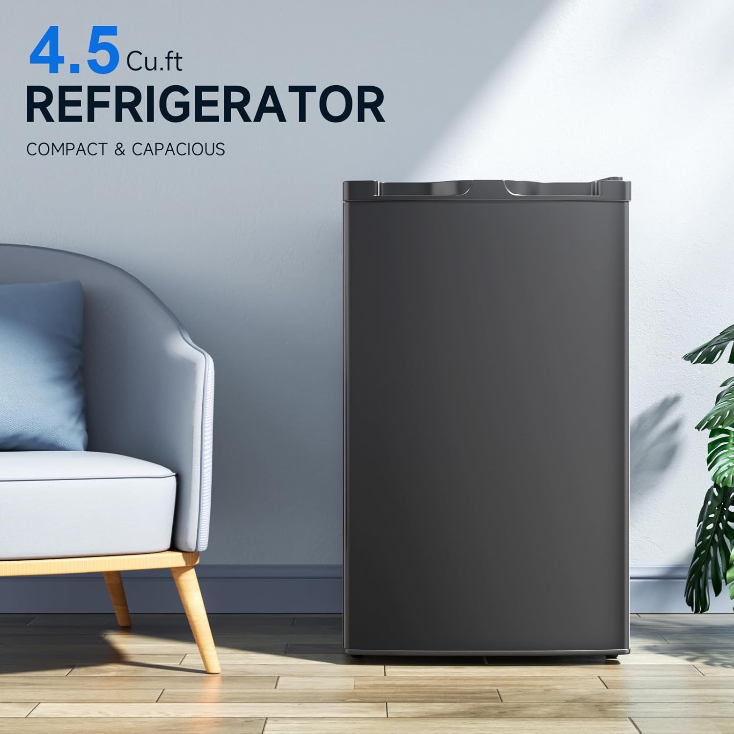 4.5 Cu.Ft Mini Fridge, Compact Refrigerator for Bedroom, Small Refrigerator with Freezer & Thermostat Control, Single Door Apartment Size Mini Fridge for Office, Dorm, Kitchen, Black