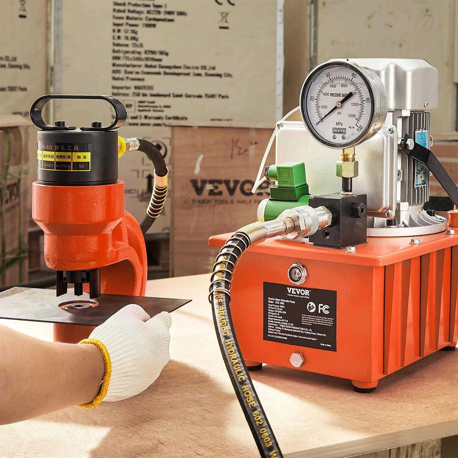 VEVOR Electric Hydraulic Pump 10000 PSI 750W 110V 488 in³/8L Capacity Single Acting Solenoid Valve Electric Driven Hydraulic Pump Power Pack Unit - Shop Hardware Tools Online Store