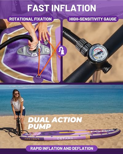 CETANA 11'6×35" Extra Wide Stand Up Paddle Board for Adults & Youth, 400lb Capacity Inflatable Paddle Board, Sup for 2+1 Person with Removable US Fin, 100L Backpack, Floating Paddle, Safety Leash