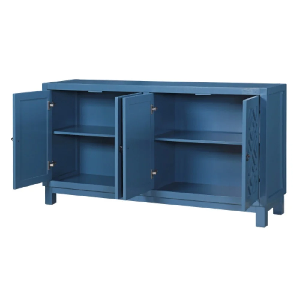 TREXM Large Storage Space Sideboard, 4 Door Buffet Cabinet with Pull Ring Handles for Living Room, Dining Room (Navy)  Navy + MDF