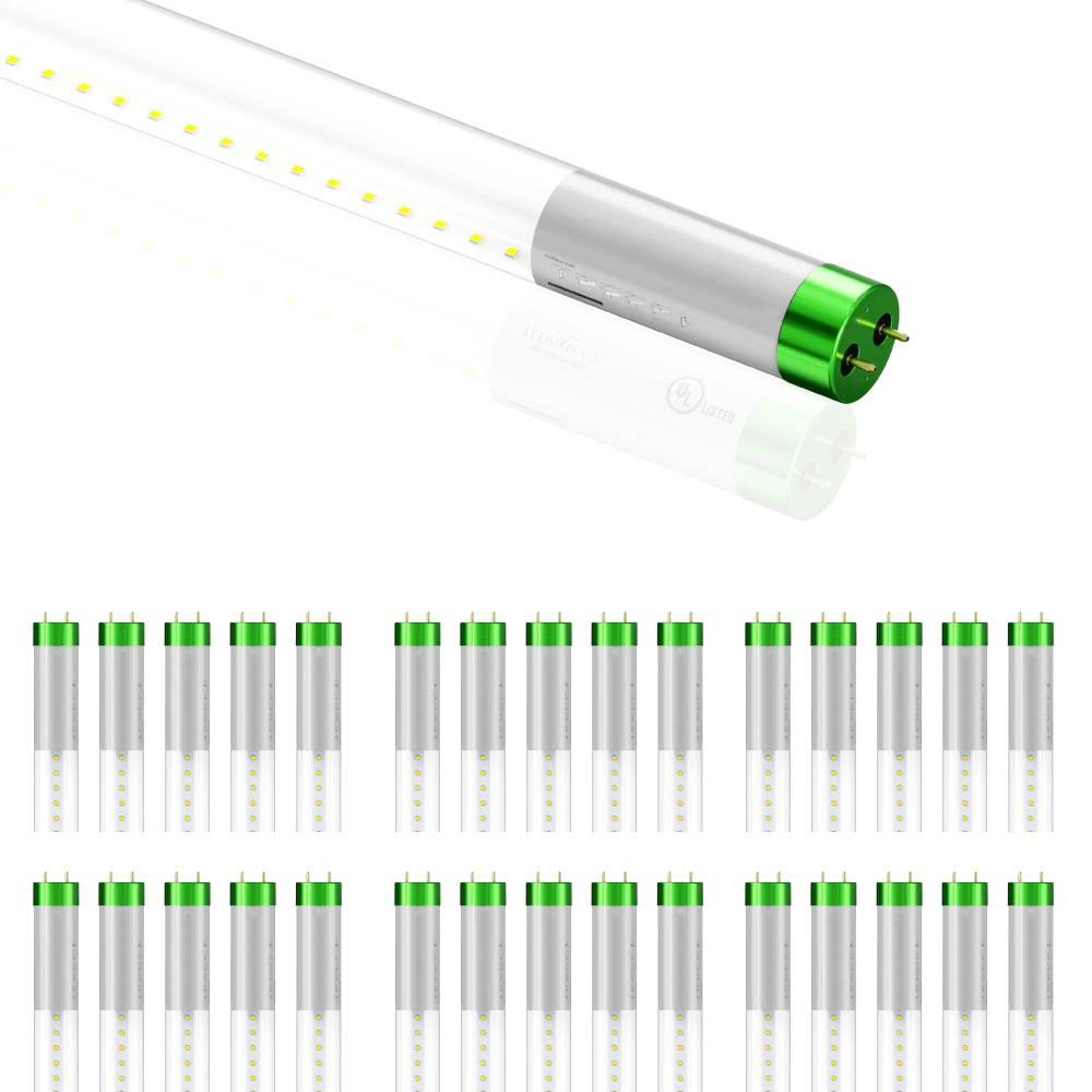 (30-Pack) T8 4ft LED Glass Tube 18W 4000K - Single Ended Power - Clear