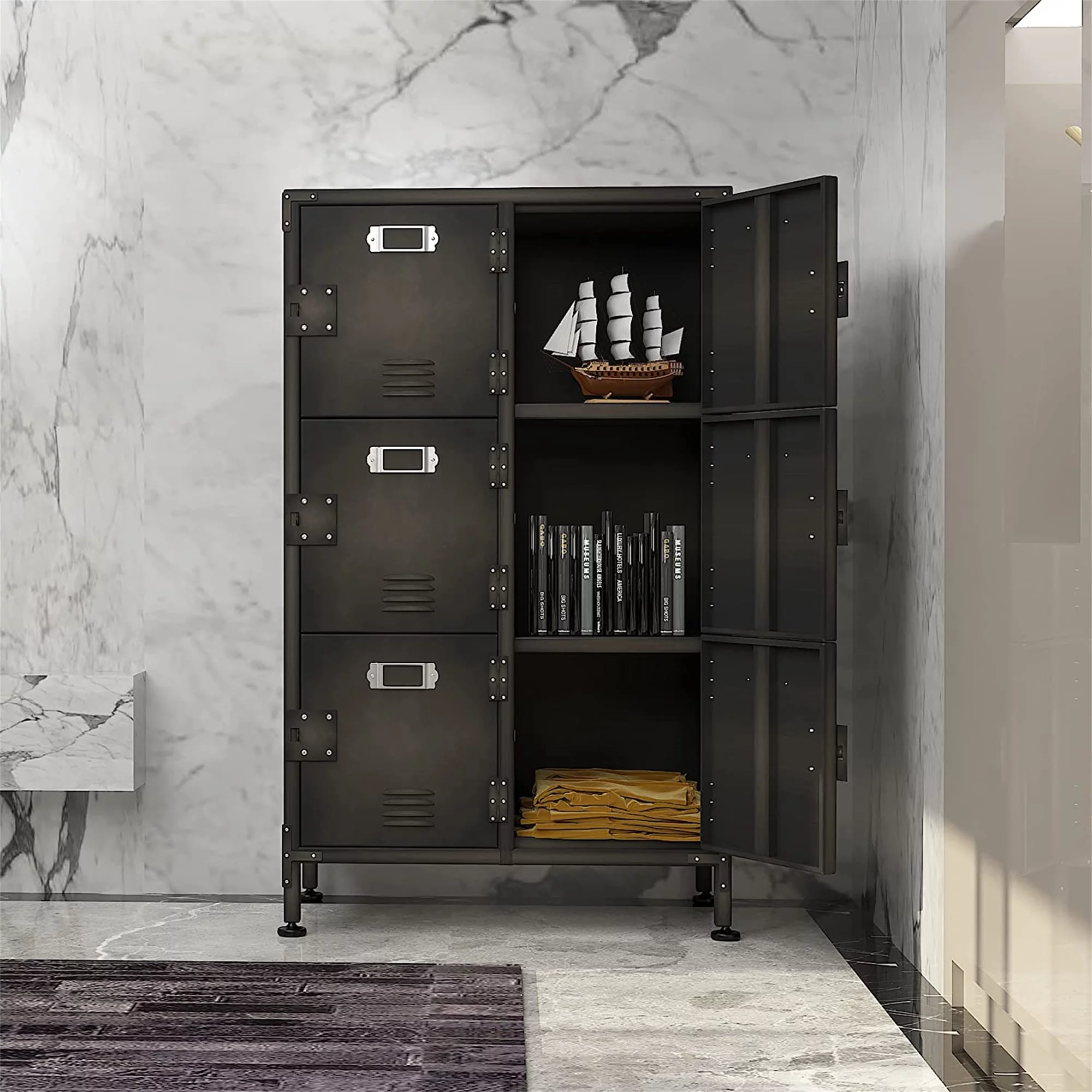 STANI Metal Storage Cabinet, Storage Locker Employees Locker with 6 Doors, 47 Height Steel Cabinet with Lockable Doors, Storage Cabinet with Adjustable Feet for Home Office Gym Clothes
