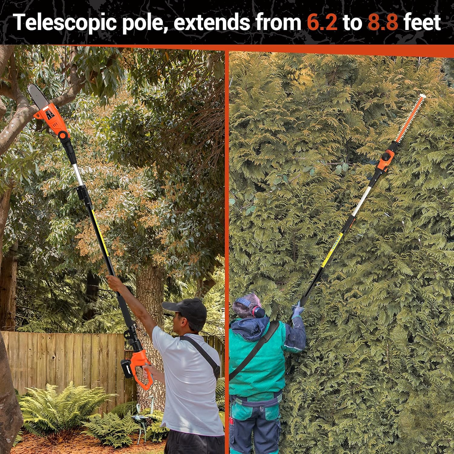 MAXLANDER 20V Electric Pole Saw Hedge Trimmer Multi-Angle Telescoping 2 in 1 Combo Kit 2.0Ah Battery and Charger Included Auto-Oiling