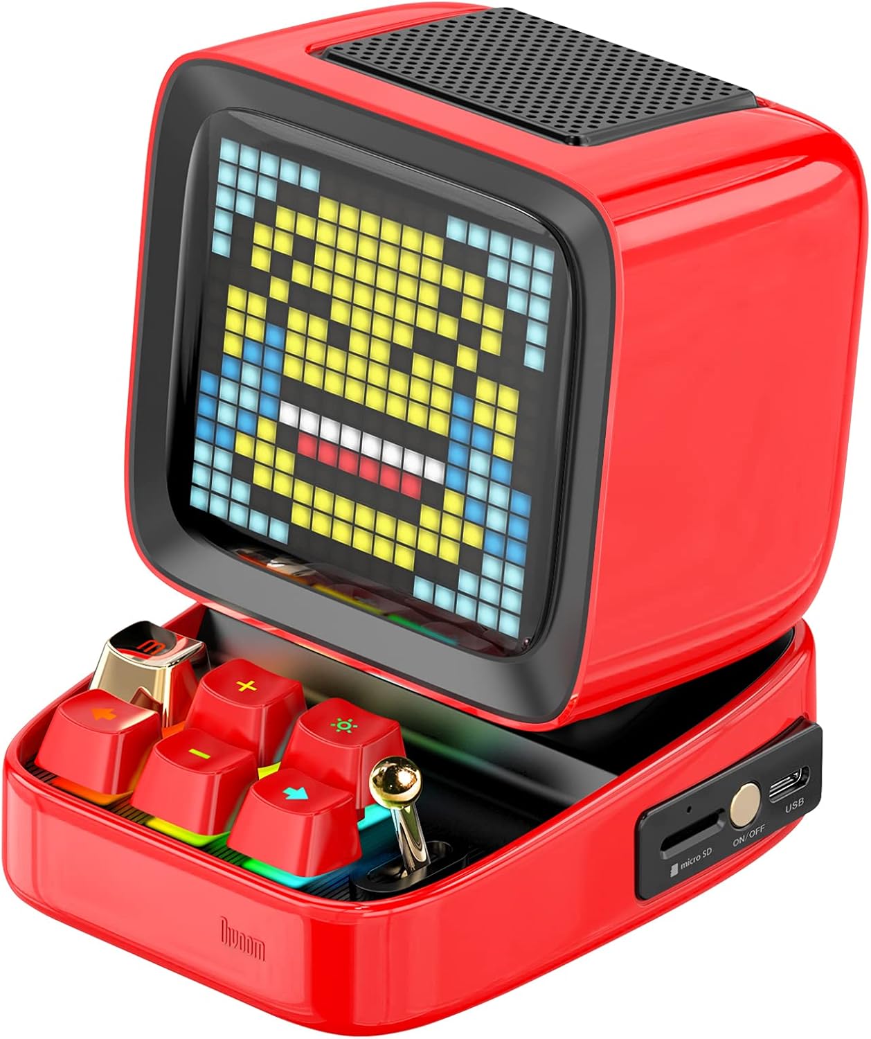 Divoom Ditoo Pixel Art Gaming Portable Bluetooth Speaker with App Controlled 16X16 LED Front Panel, Also a Smart Alarm (White)
