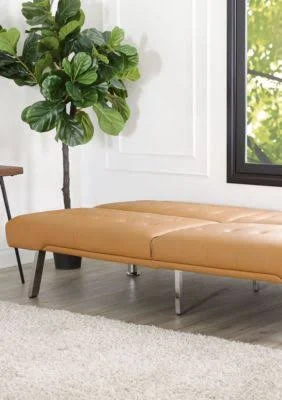 Abbyson Jackson Leather Foldable Futon Sofa Bed Camel