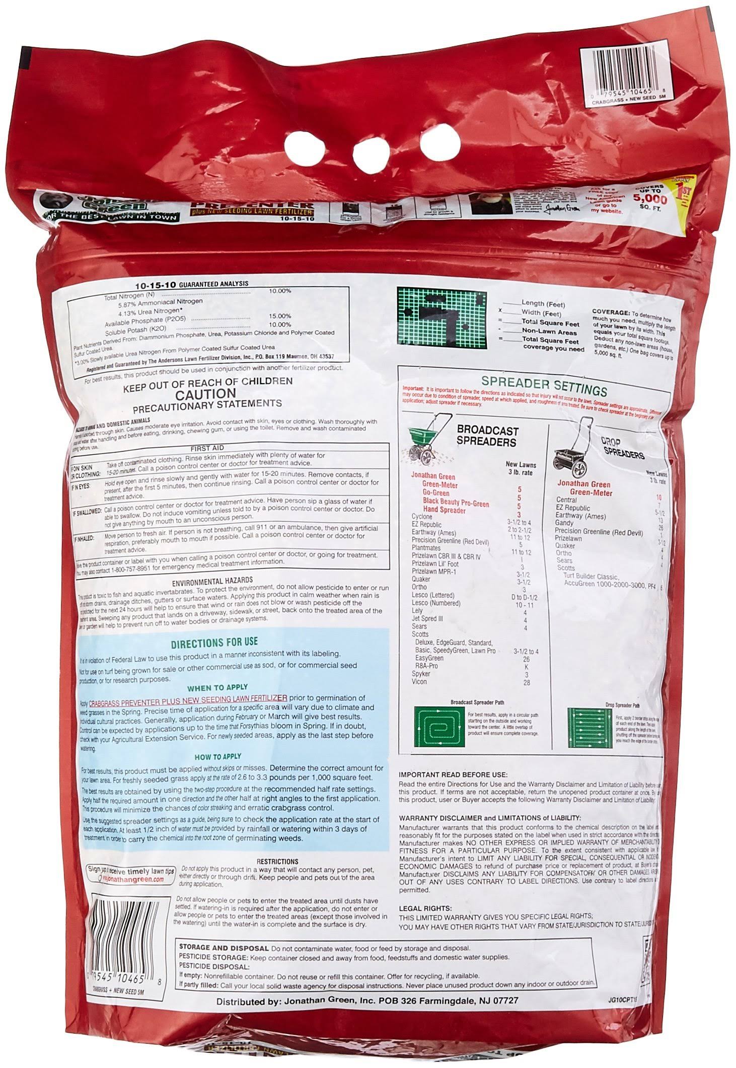 Jonathan Green 10465 Crabgrass Preventer Plus New Seeding Lawn Fertilizer, 15 lbs.