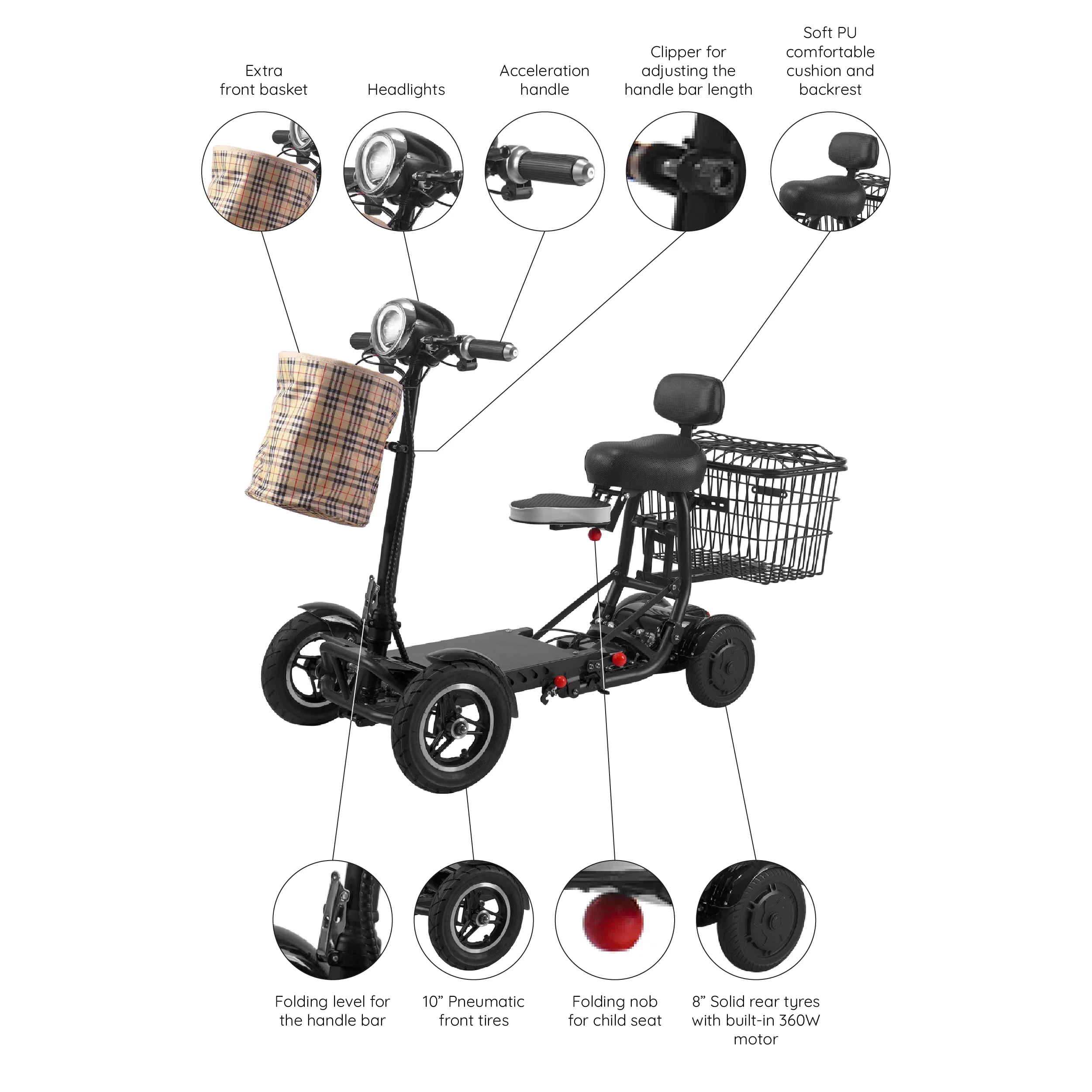 Bangeran Electric Mobility Scooter, 4 Wheel Foldable Portable, Up to 12 Miles - Blue