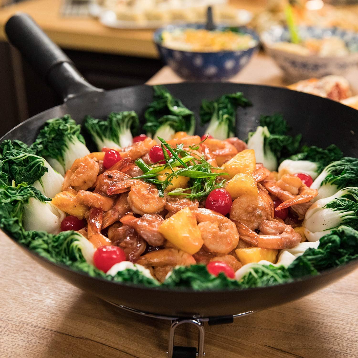 NUWAVE MOSAIC Induction Wok with 14-inch carbon steel wok with tempered glass lid; precision temperature control from 100F to 575F, Wattage control (600W, 900W & 1500W)