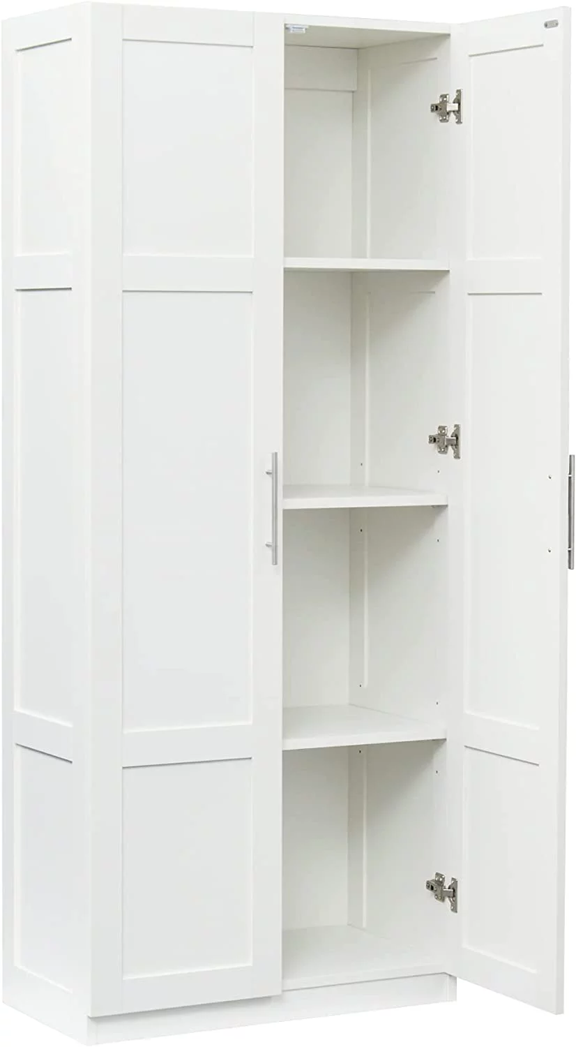71" H Pantry Wood Storage Cabinet with 3 Adjustable Shelves 2 Doors for Bedroom Kitchen