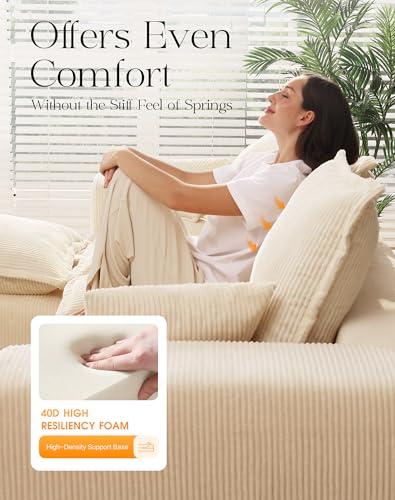 107" Comfy Cloud Couch with L-Shape Chaise & Deep Seat, Modular Sectional Sofa in a Box, Boneless Upholstered Couches for Living Room, No Assembly Required (Soft Corduroy, Black)