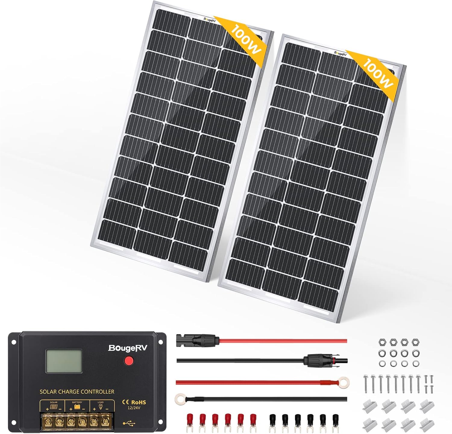 BougeRV 400 Watts Solar Panel, 9BB Cell 22.8% High-Efficiency Class A Module Monocrystalline Technology Work with 12/24 Volts Charger for RV Camping Home Boat Marine Off-Grid(200W * 2)