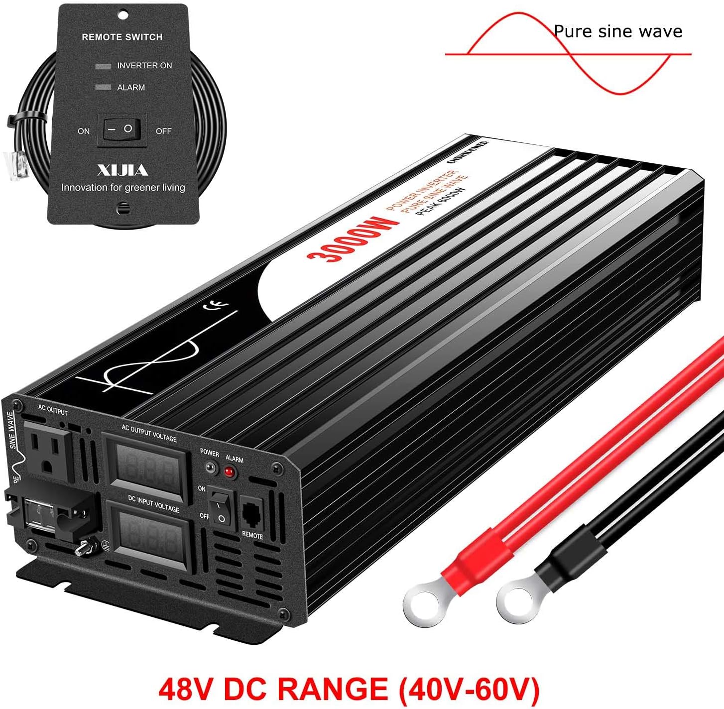 Xijia 3000W (Peak Power 6000W) Pure Sine Wave Power Inverter DC24V to 110V 120V ac Converter 60HZ with Soft Start for car &Camping (DC24V (Range 20V-30V) 3000W)