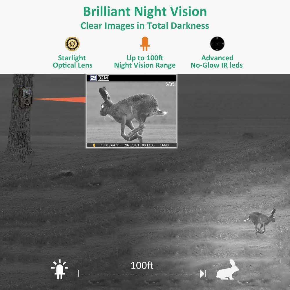 GardePro E8 Trail Camera Wi-Fi 32MP 1296P Fast 0.1s Trigger Speed Motion Activated 100ft Night Vision IP66 Waterproof