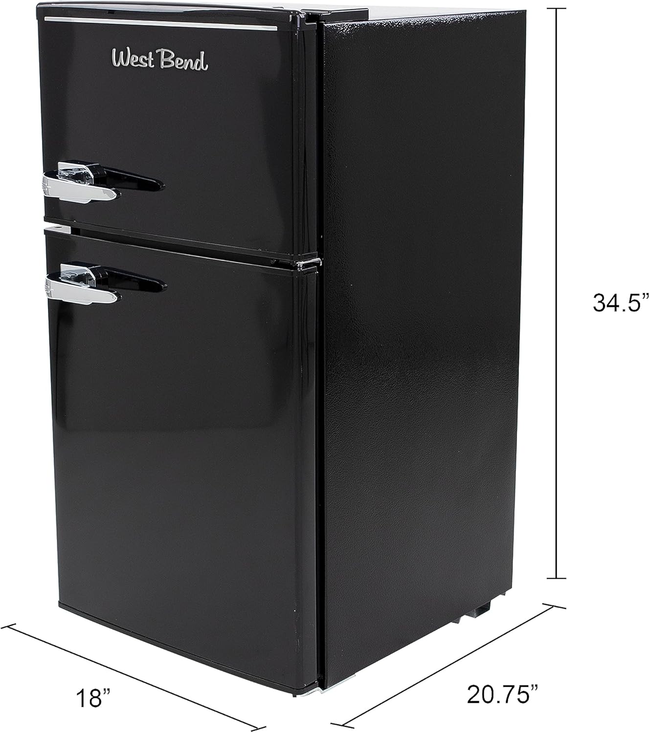 West Bend Mini Fridge with Freezer Retro-Styled for Home Office or Dorm, Manual Defrost and Adjustable Temperature, 3 Cu.Ft, Black