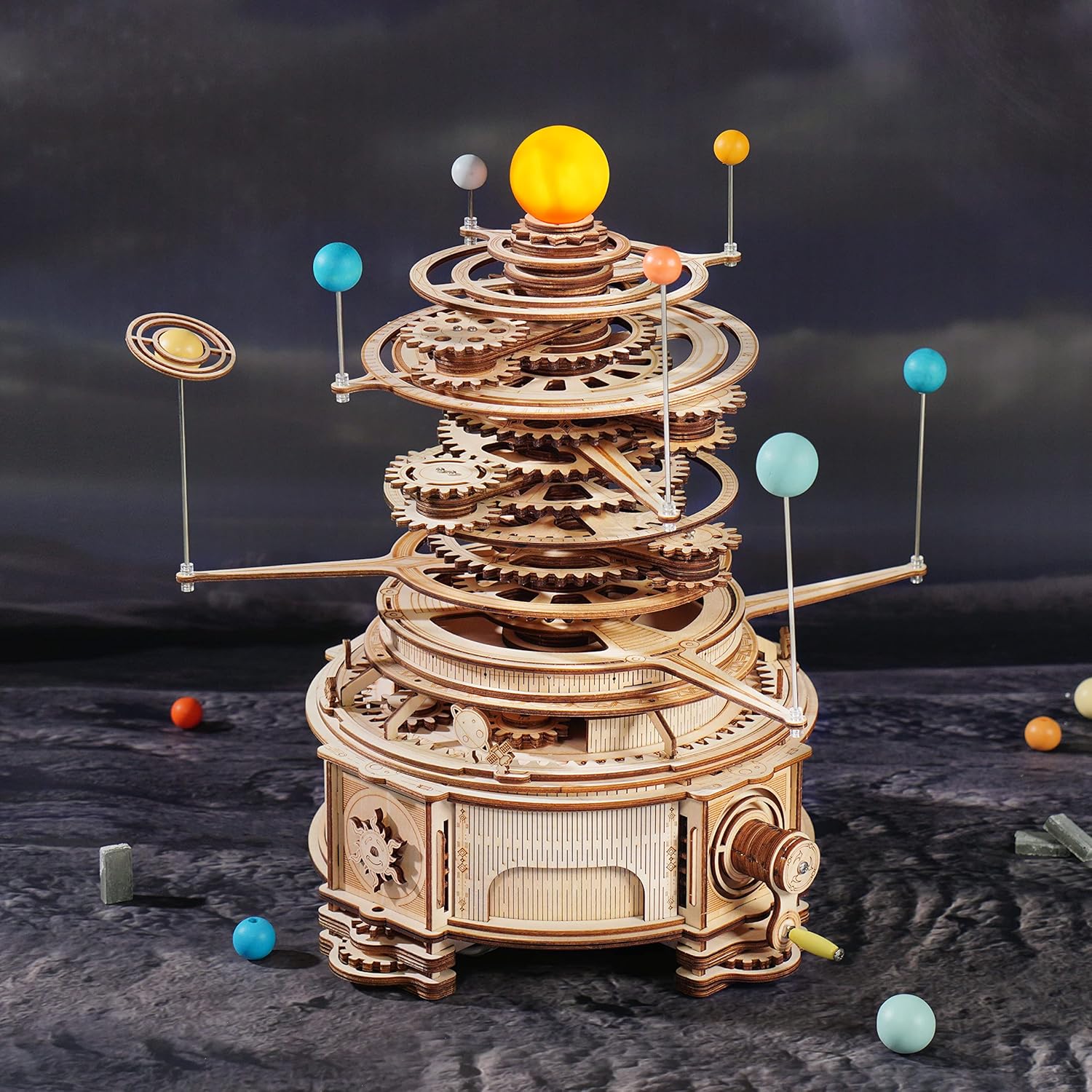 ROBOTIME 3D Wooden Puzzle for Adults DIY Solar System Model Kit Mechanical Orrery Craft Kits to Build Unique Gift for Teens Pack of 2