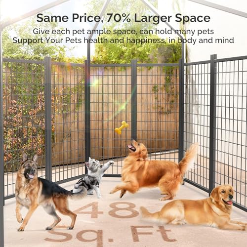 SINO LUBAN Outdoor Dog Kennel Outside Run with Doggy Door, Swivel Feeder&Roof - 8x4x6 Large Dog Kennels Pens Outside for Large Dogs Breed-Heavy Duty Cage Enclosure Yard (Can Connect to Your Dog House)