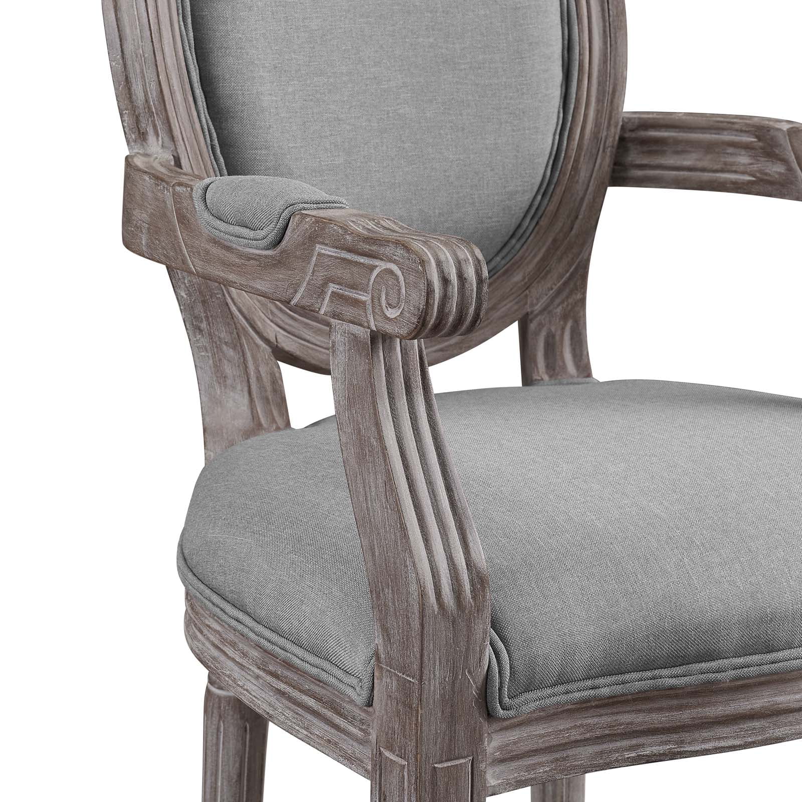 Modway Emanate Vintage French Upholstered Fabric Dining Armchair in Light Gray