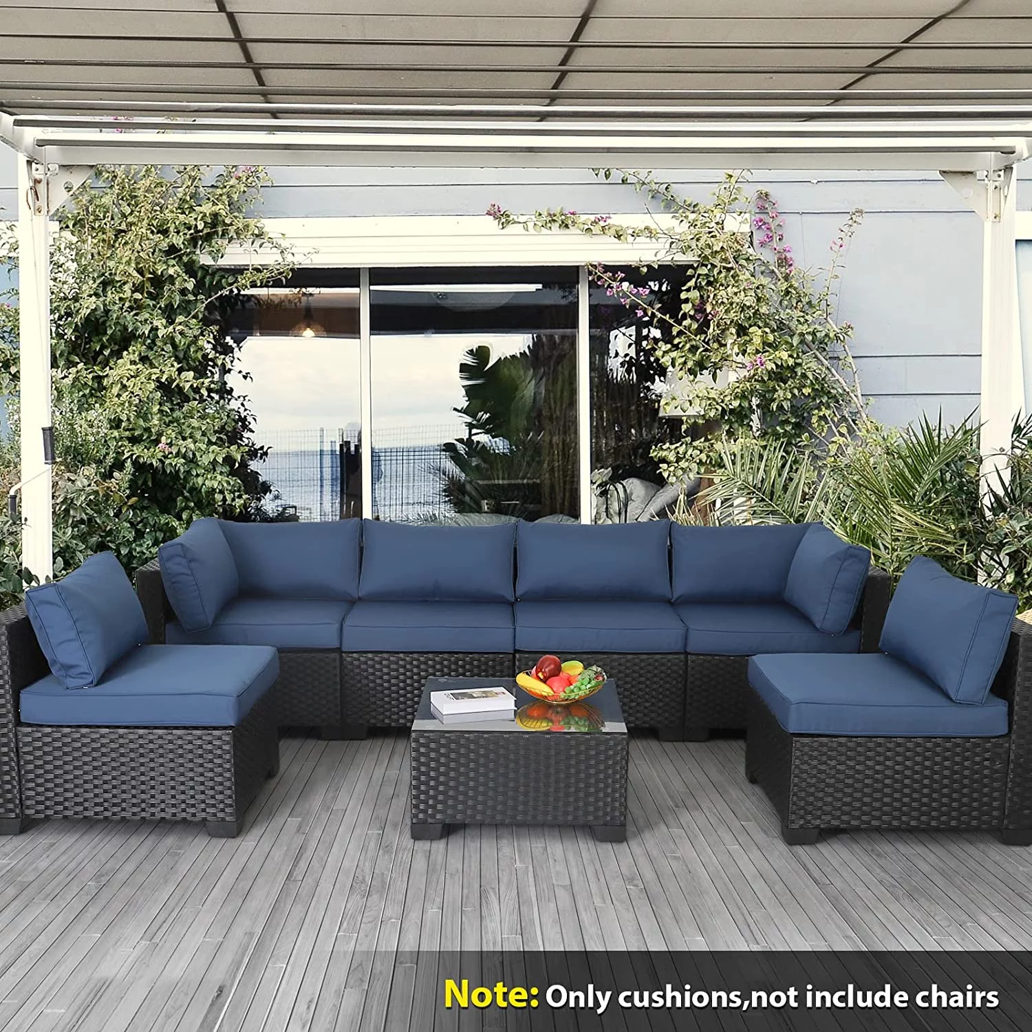 Outdoor Furniture Replacement Cushions, Fits 7-Piece Sectional Rattan Conversation Set, Patio Water-Resistant Replacement Sofa Cushions, Liner&Cover