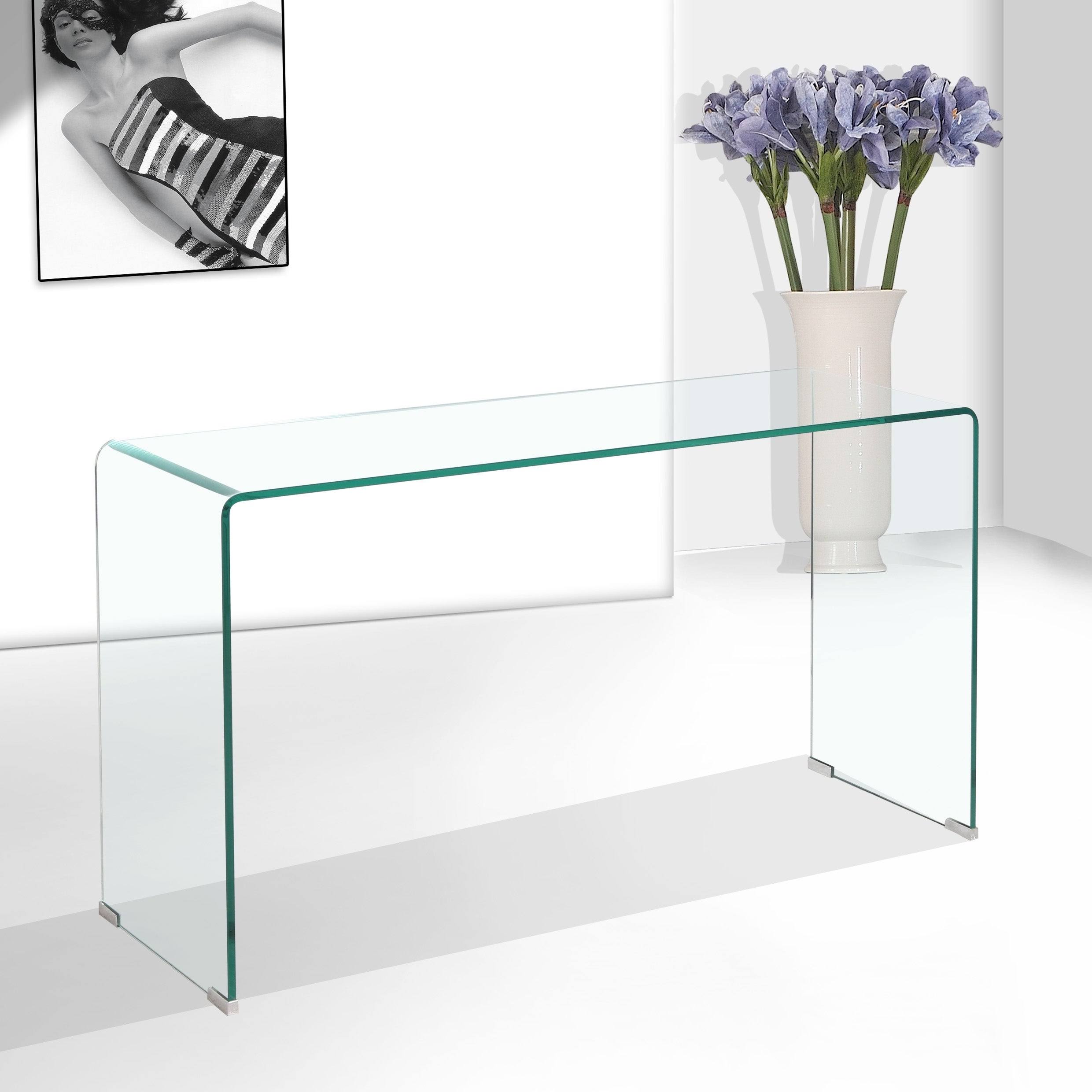 Glass Console Table, Transparent Tempered Glass Console Table - 43.3x13.78x29.52 inch
