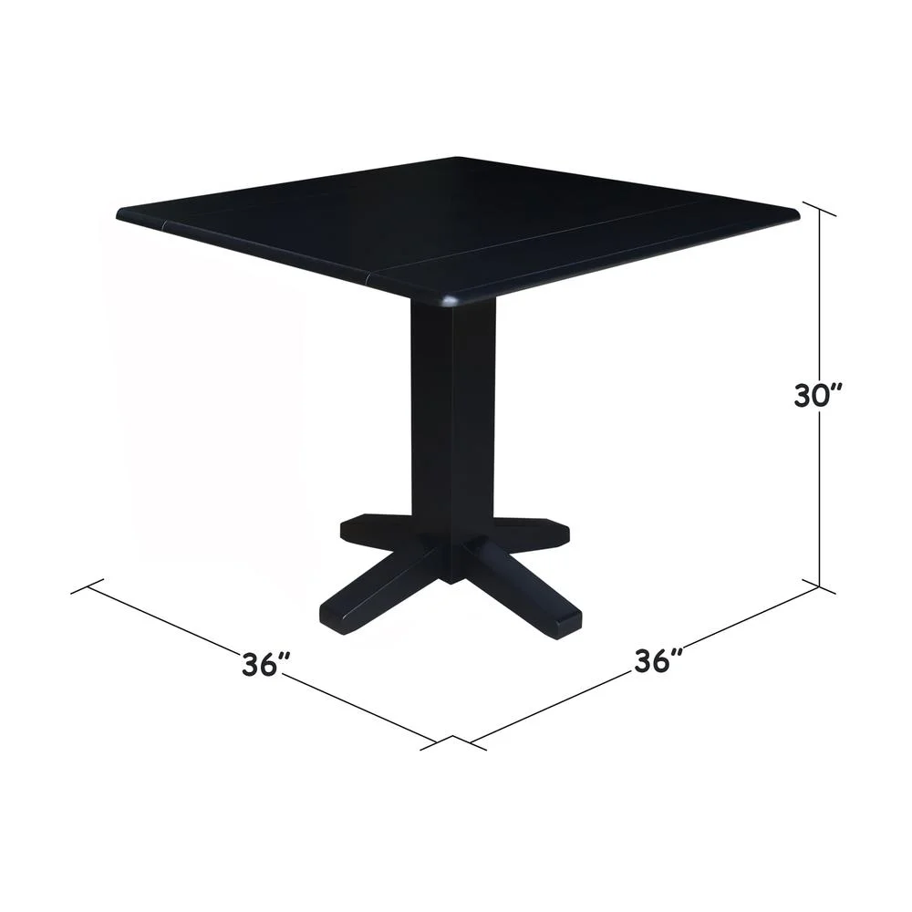36" Solid Wood Square Dual Drop Leaf Dining Table in Black