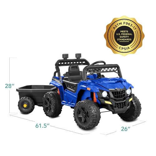 Best Choice Products Kids 12V Electric Ride On UTV Car and Trailer w/Parent Control, LED Lights, 2 Speeds, Bluetooth - Black