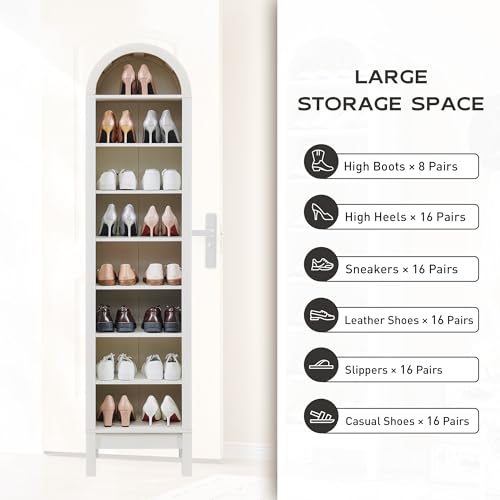 71" Tall Arched Bookshelf, 7 Tiers Arch Bookcase with Storage, Modern Farmhouse Book Shelf with Adjustable Shelves, Wood Bookshelf w/Open Display Shelves for Living Room, Office (Natural)