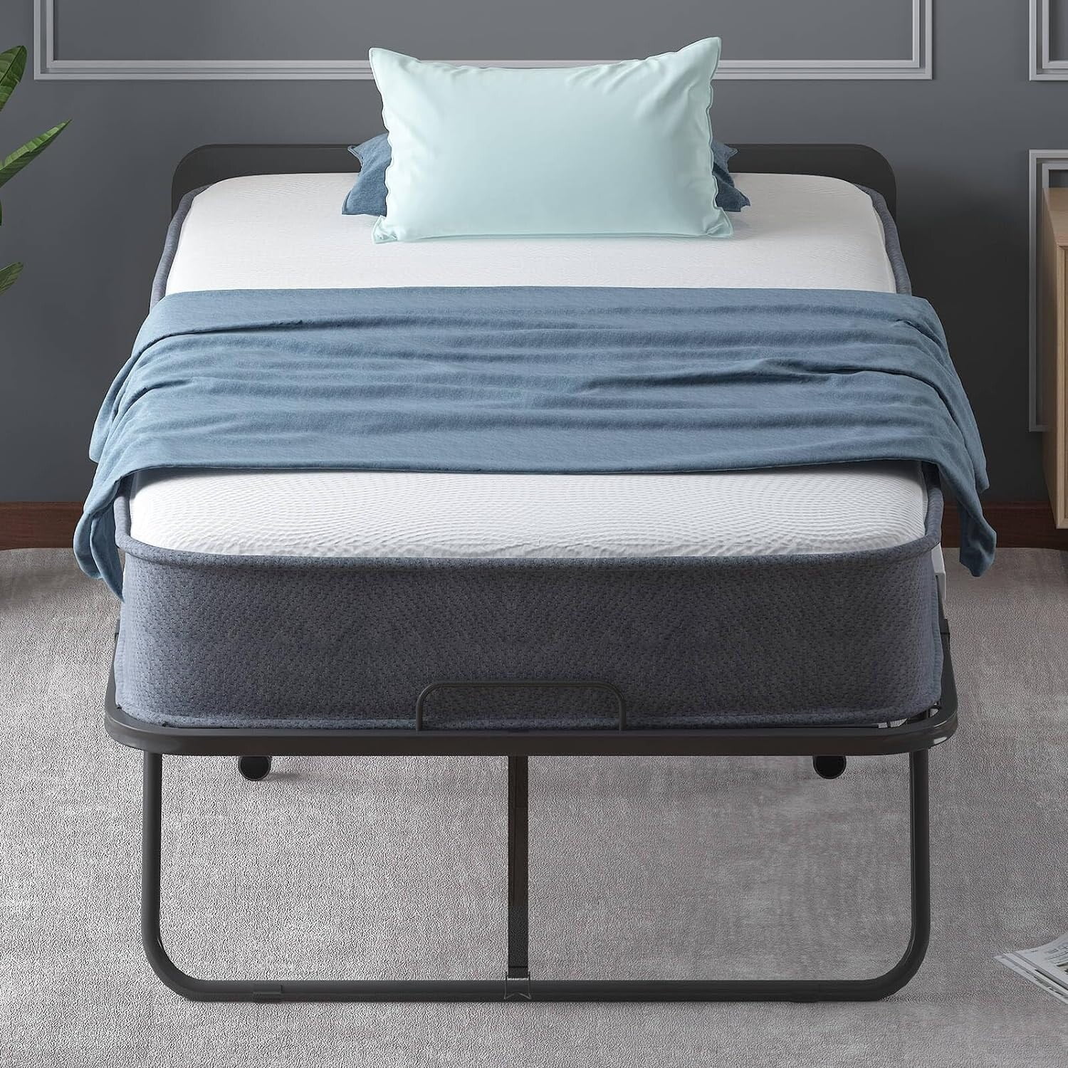 Mixoy Folding Bed with Mattress,Portable Foldable Roll Away Adult Bed for Guest,with Dustproof Bag & Baffle Gray - Twin XL