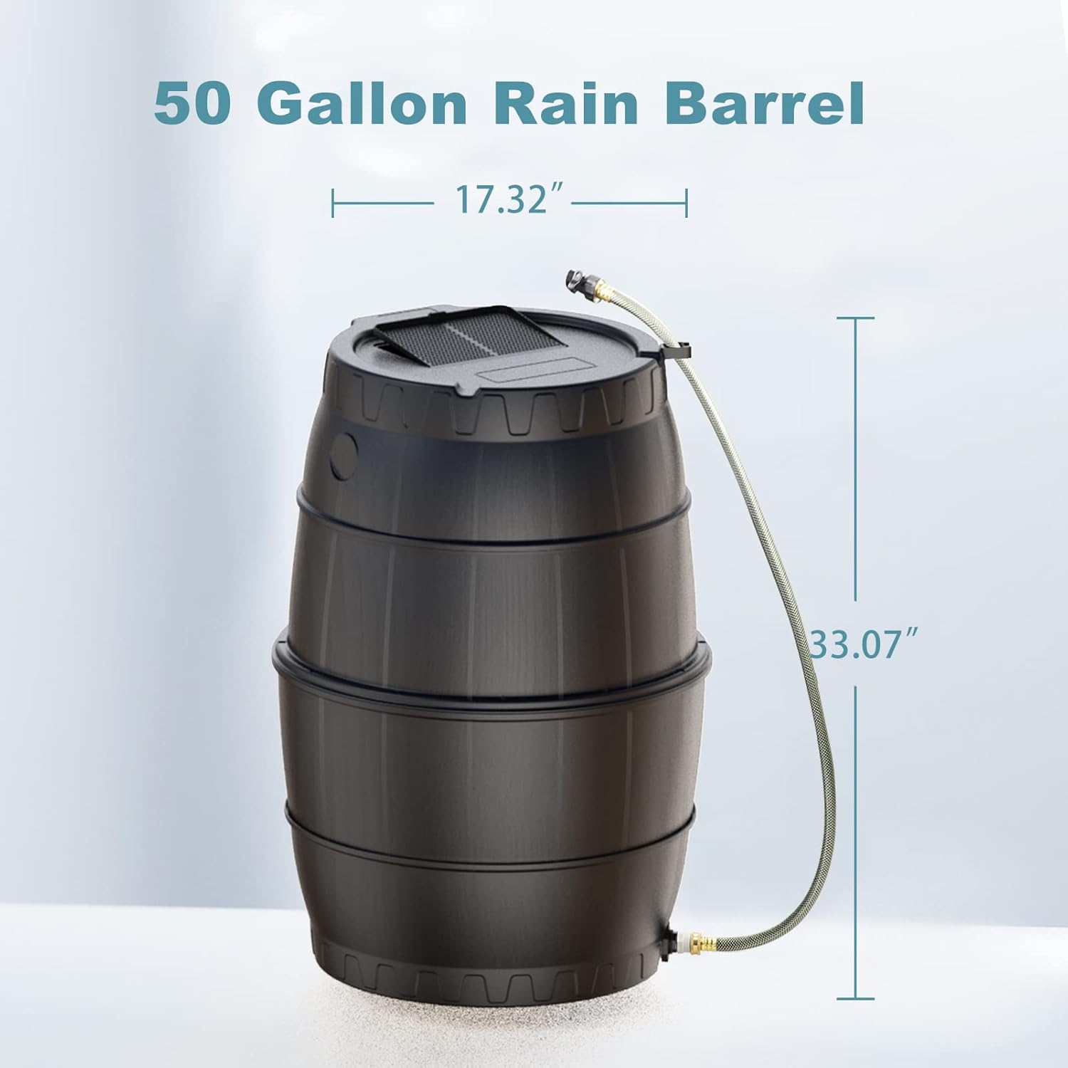 SQUEEZE master 50 Gallon Rainwater Collection Barrel-BPA Free Home Rain Catcher with Outlet Hose-Flatback Designed Water Storage Collection Barrel for Gardens and Plants