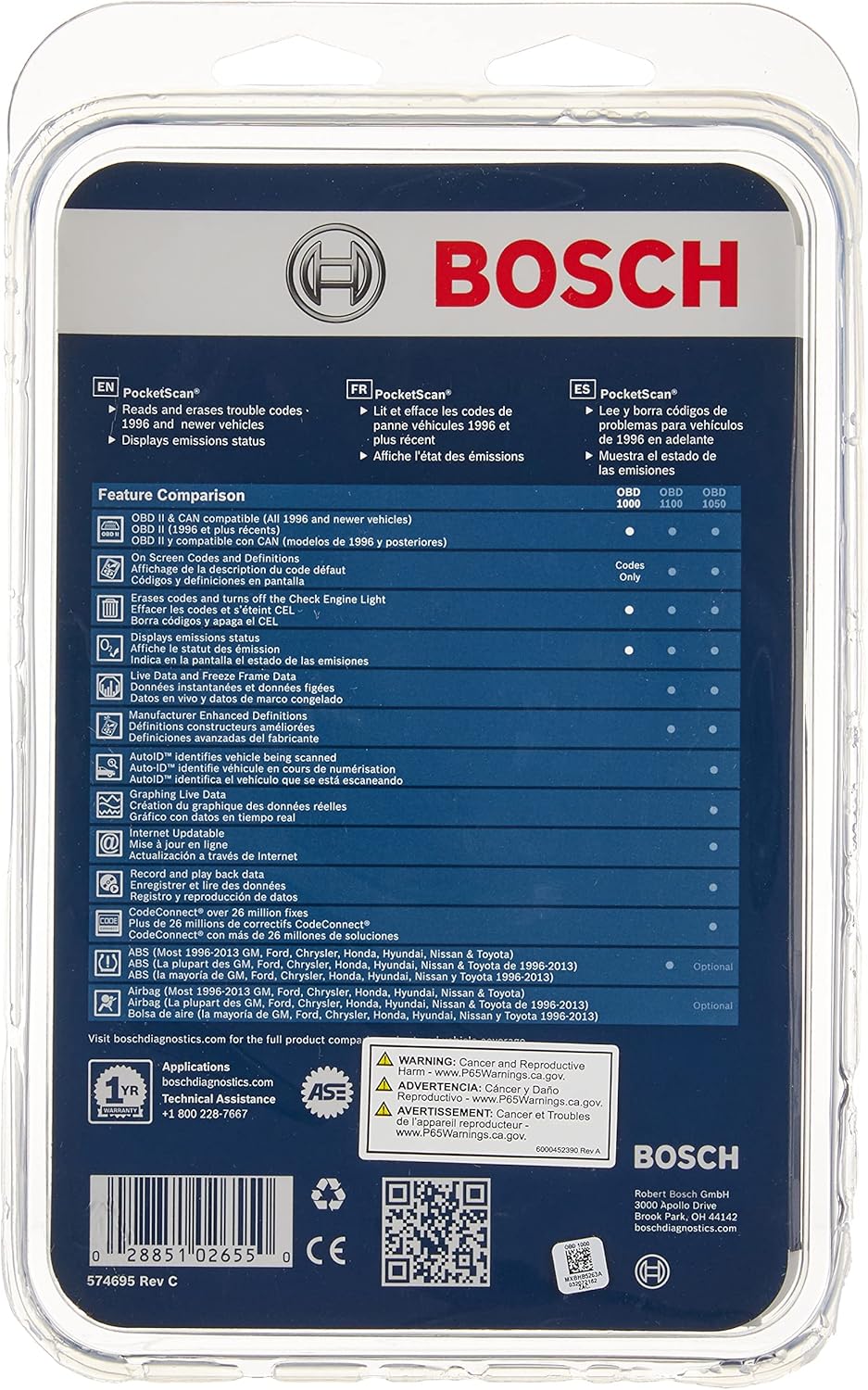 BOSCH Automotive Tools OBD 1000 Diagnostic Vehicle Scanner Pack of 2