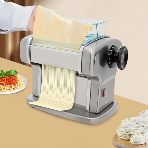 110V Electric Pasta Machine, Automatic Noodles Dumpling Dough Skin Maker 2.5mm & 4mm 2-Blades Pasta Dough Spaghetti Roller Pressing Machine 9 Thickness Settings 135W