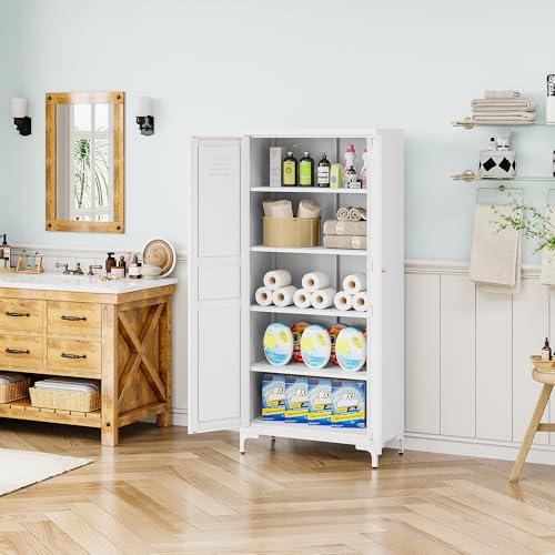 Kitchen Pantry Storage Cabinet with Adjustable Shelves Metal Cupboard Storage Cabinet with Adjustable Feet Pantry Cabinet for Kitchen, Living Room Dinning Room Bathroom. (Black, 61 inch)